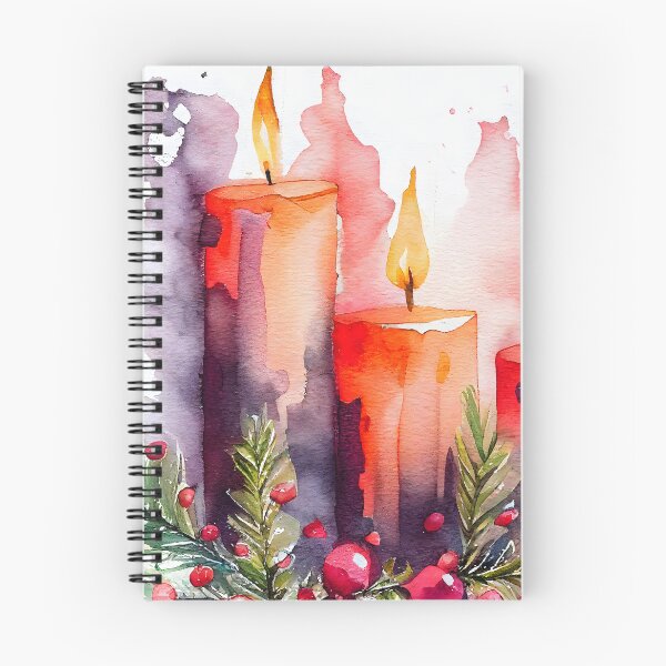 Item preview, Loose Watercolor Christmas Candles with Fir Branches and Holly Berries designed and sold by CGSGraphics.
