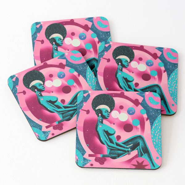 Item preview, Afrofutristic Blue Woman Sitting in Colorful space designed and sold by HellaHighMagic.