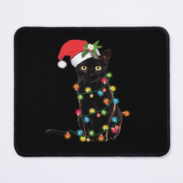 Item preview, Black Santa Cat Tangled Up In Lights Christmas Santa Illustration designed and sold by tronictees.