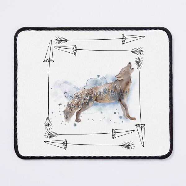 Boho Wolf / Watercolor Pines Mouse Pad