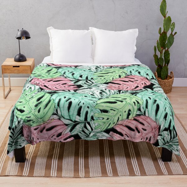 Aperçu de l'œuvre Pattern Feuilles Tropicales Vert Corail Summer Pastel Nature créée et vendue par Jolly-Yosei.