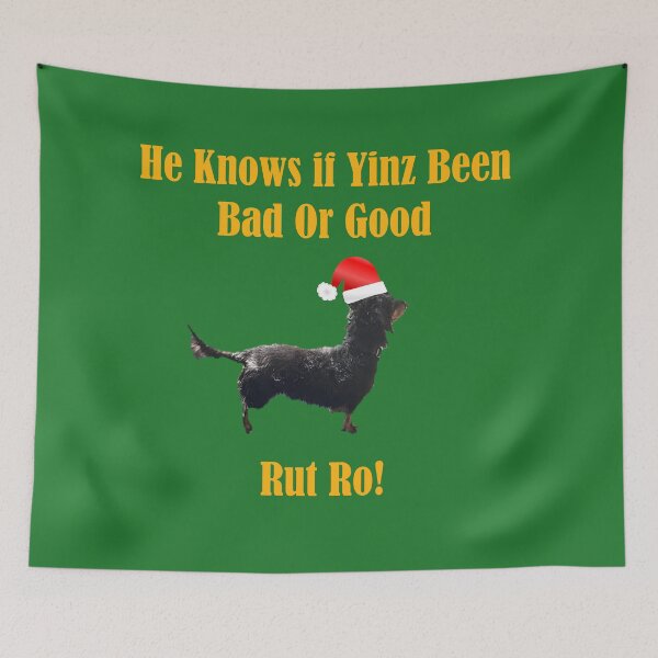 Item preview, Dachshund Santa Knows if you are bad or good and he has been bad rut ro! designed and sold by Yinzer Gifts And More.