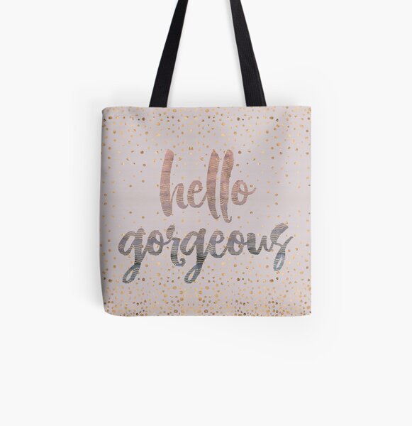 Hello Gorgeous Lilac Periwinkle Rose Gold Confetti All Over Print Tote Bag