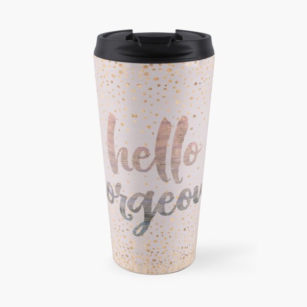 Hello Gorgeous Lilac Periwinkle Rose Gold Confetti Travel Mug