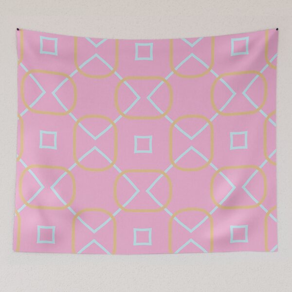 Item preview, Symmetrical Pattern in Blue and Yellow on Pale Pink designed and sold by KeksWorkroom.