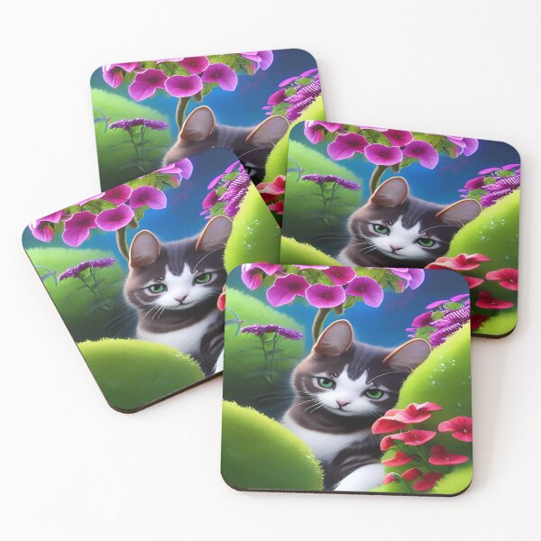 Item preview, Kitten Black and White Leaning Against Hillside ln Petunia Botanical Garden designed and sold by deniselynnimage.