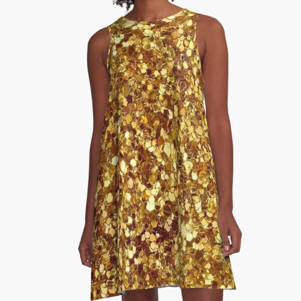 Gold flakes twinkle Disco ball gold disco fever boogie dance 70s club disco party checkered  A-Line Dress