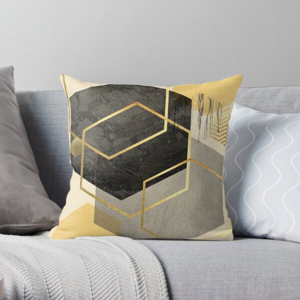 Black Yellow Gold Geometric Throw Pillow