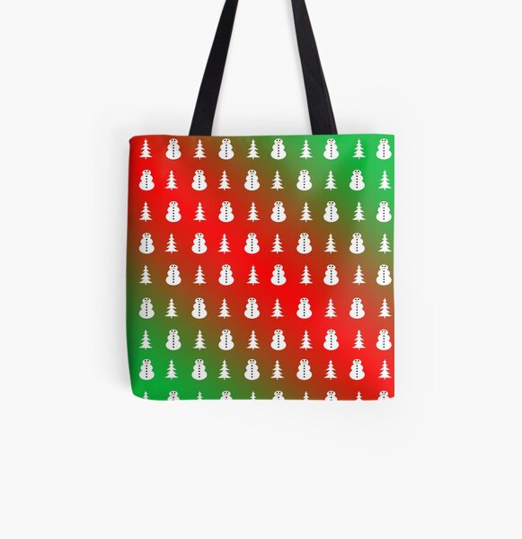 Christmas Trees and Snowmen All Over Print Tote Bag