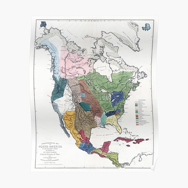 "Very Old Ethnographic Map Of North America - 1861" Poster For Sale By ...