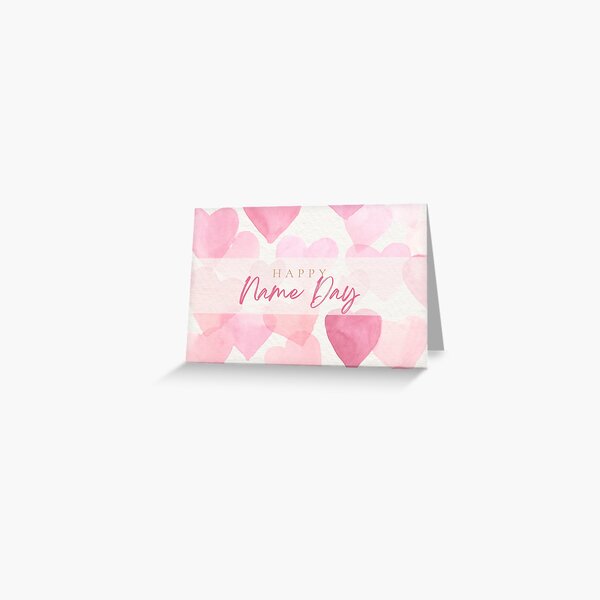 Item preview, Happy Name Day - Pink Watercolour Hearts designed and sold by Simply Celebrated Milestones.