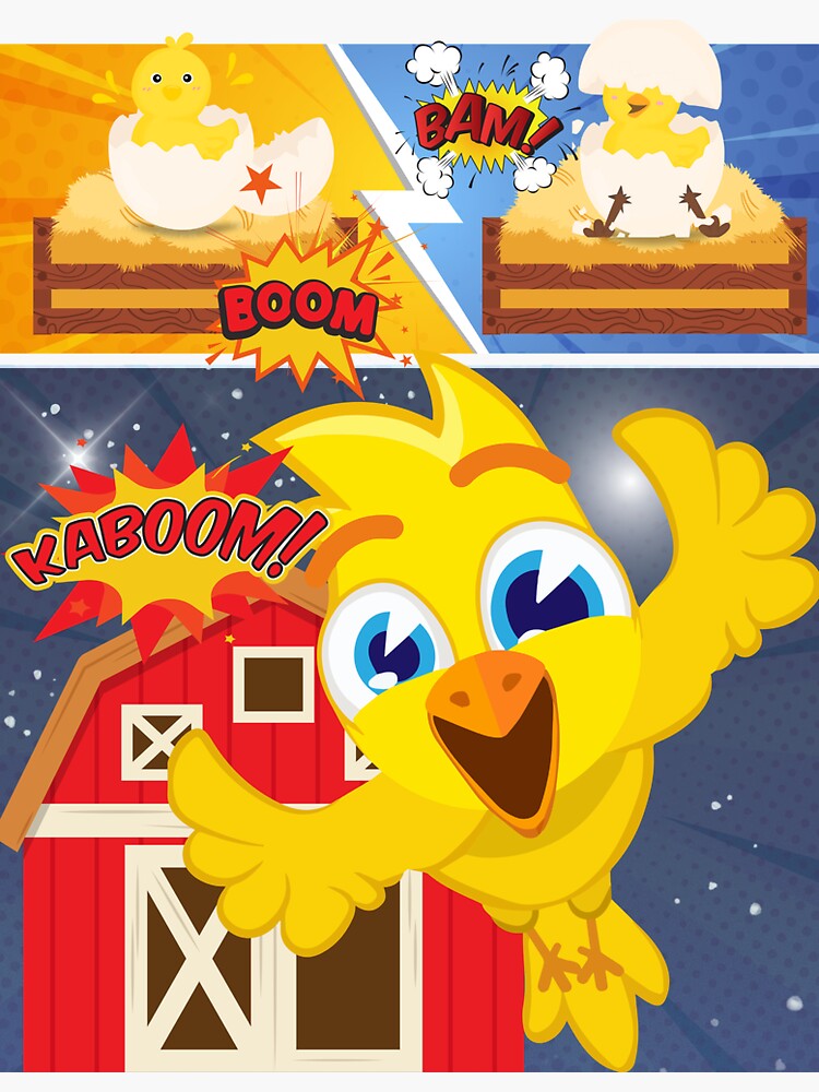 "Chick story comic, Cartoon print for Kids tees, happy chick " Sticker