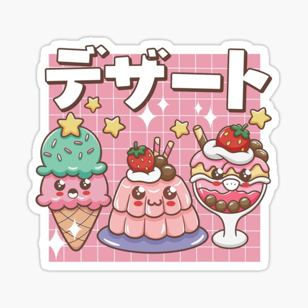 "Kawaii Dessert Cute Japanese Food Cartoon Face" Sticker for Sale by DetourShirts Redbubble