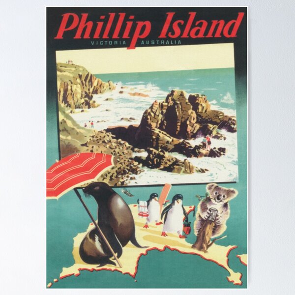 Item preview, Phillips Island, Australia Vintage Travel Poster designed and sold by vintagevivian.