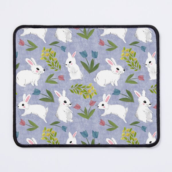 Item preview, Rabbits and Tulips Blue Seamless Pattern designed and sold by Cedarrue.