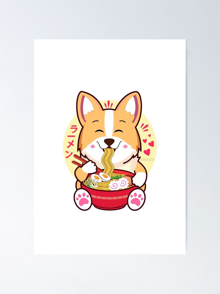 corgi eating ramen