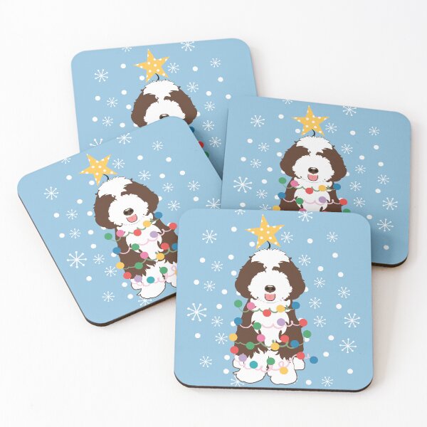 Item preview, Chocolate White Aussiedoodle Christmas Tree  designed and sold by Lulupainting.