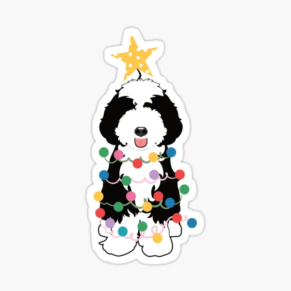 Black White Aussiedoodle Christmas Tree Sticker for Sale by Lulupainting Redbubble