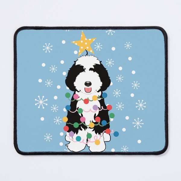 Item preview, Black White Aussiedoodle Christmas Tree designed and sold by Lulupainting.