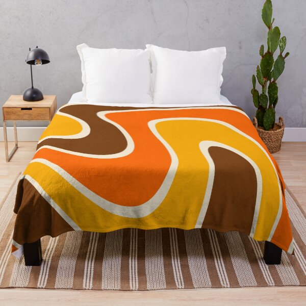70s Retro Vintage Style Design Orange Yellow and Brown Throw Blanket