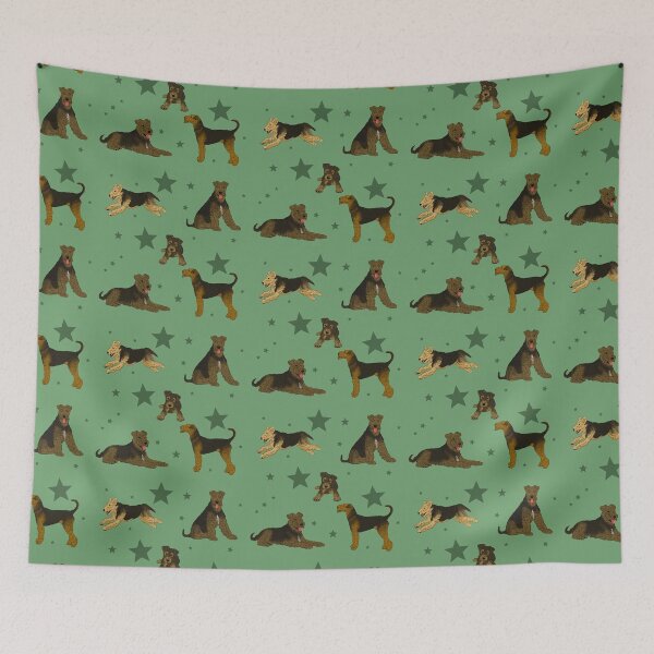 Item preview, Airedale Terriers Pattern Stars Sage designed and sold by Ashley Gagnon.