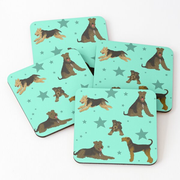 Item preview, Airedale Terriers Pattern Stars Seafoam designed and sold by Ashley Gagnon.