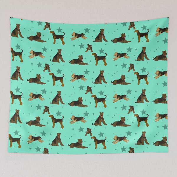 Item preview, Airedale Terriers Pattern Stars Seafoam designed and sold by Ashley Gagnon.