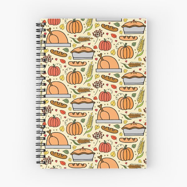 Item preview, Colorful fall-themed Thanksgiving pattern with turkey, pie, pumpkin, bread designed and sold by Madeline Wong.