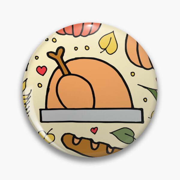 Item preview, Colorful fall-themed Thanksgiving pattern with turkey, pie, pumpkin, bread designed and sold by Madeline Wong.
