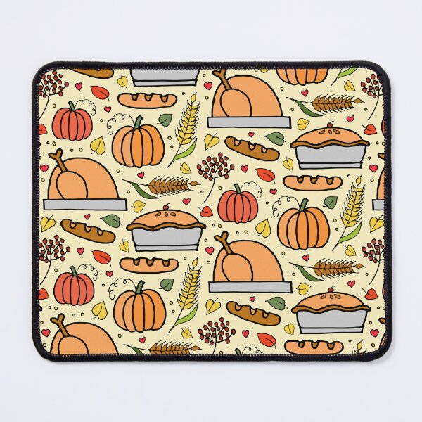 Item preview, Colorful fall-themed Thanksgiving pattern with turkey, pie, pumpkin, bread designed and sold by Madeline Wong.
