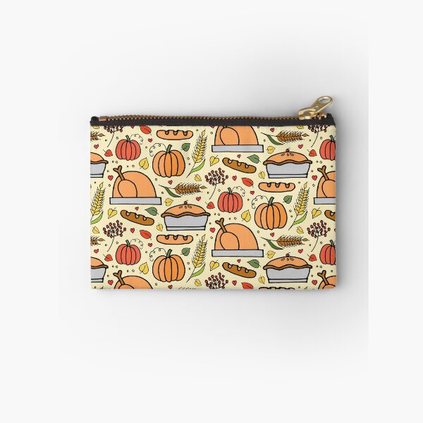 Item preview, Colorful fall-themed Thanksgiving pattern with turkey, pie, pumpkin, bread designed and sold by Madeline Wong.