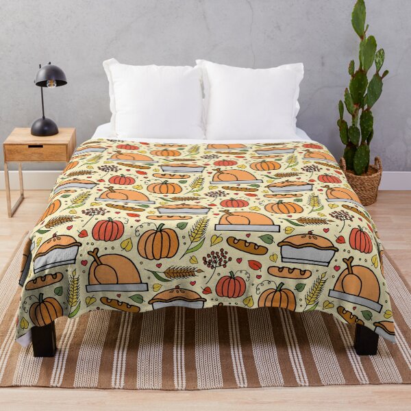 Item preview, Colorful fall-themed Thanksgiving pattern with turkey, pie, pumpkin, bread designed and sold by Madeline Wong.