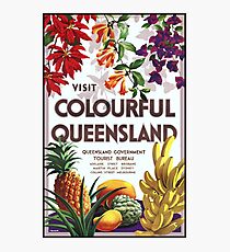 Vintage Visit Colourful Queensland Travel Poster Photographic Print