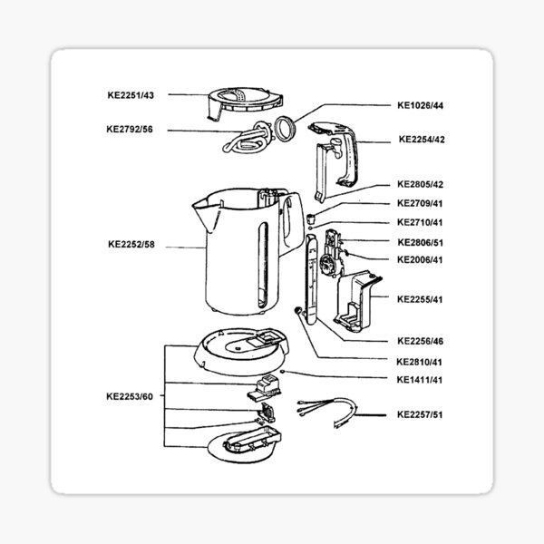 "Plastic electric kettle exploded drawing." Sticker for Sale by timothybeighton Redbubble
