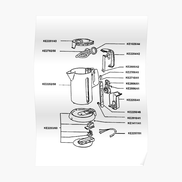 "Plastic electric kettle exploded drawing." Poster for Sale by timothybeighton Redbubble