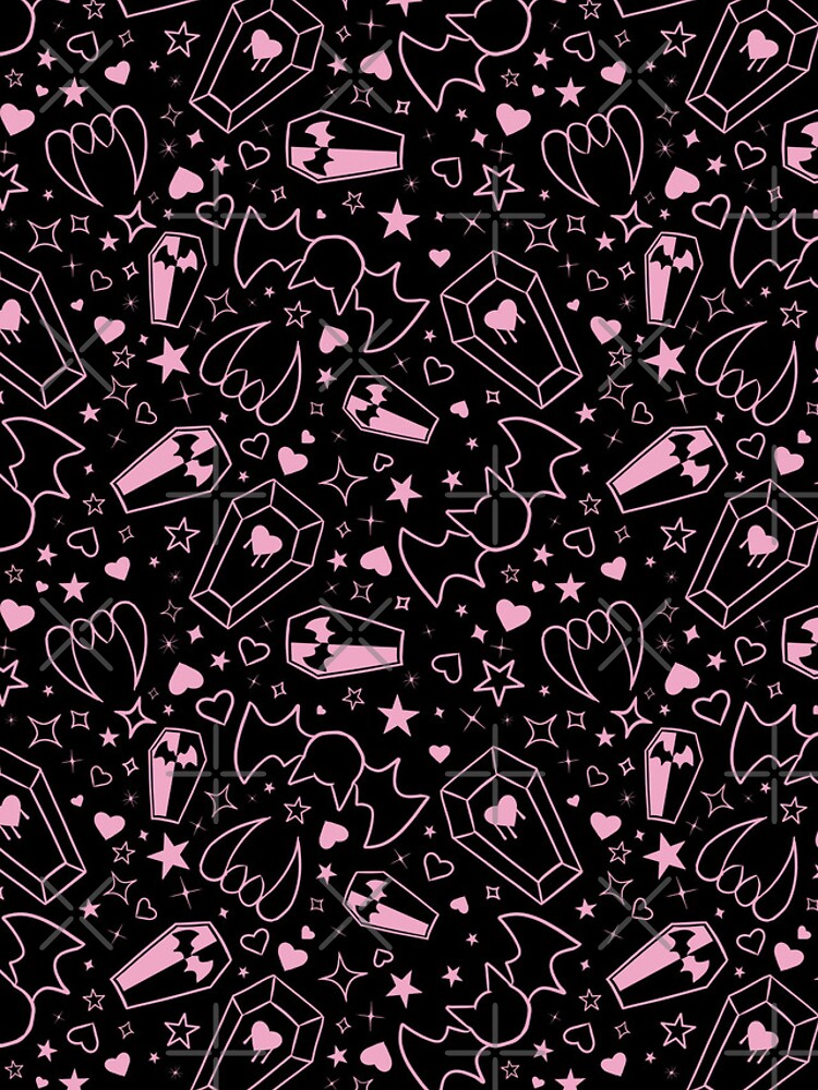 "Draculaura Pink Pastel Goth Vampire with Fangs Coffins Bats Tiling