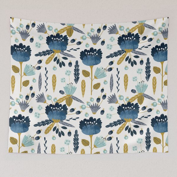 Item preview, Winter floral - navy velvet blooms designed and sold by peggieprints.