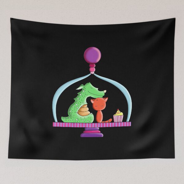Item preview, Hiding under the Cake Stand. Dragon and Cat. designed and sold by AnnieSummers.