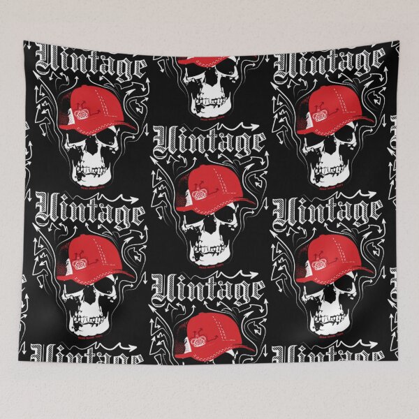 Item preview, Black Vintage Designer's Graffiti Skull Cap Women's designed and sold by aryagiri.