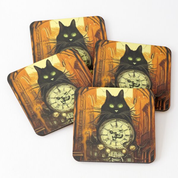 Item preview, Fantasy Goth Black Cat Clock Original Digital Art Design designed and sold by ChorkiePawPress.