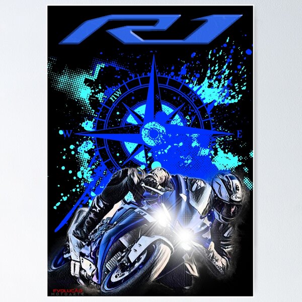 YAMAHA R1 BLUE MOTOR BIKE MOTORBIKE SUPERBIKE ROADBIKE PRINT PREMIUM POSTER