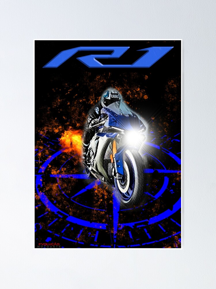 YAMAHA R1 BLUE MOTOR BIKE MOTORBIKE SUPERBIKE ROADBIKE PRINT PREMIUM POSTER