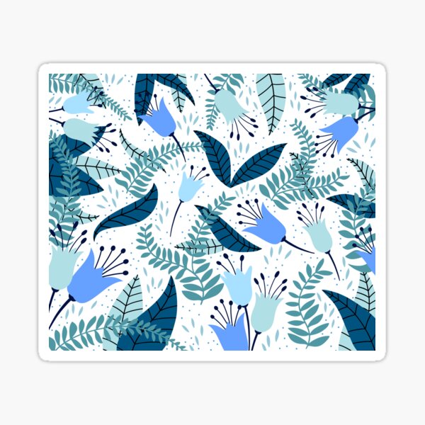 Blue, Baby Blue, Sky and Prussian Floral Design. Sticker