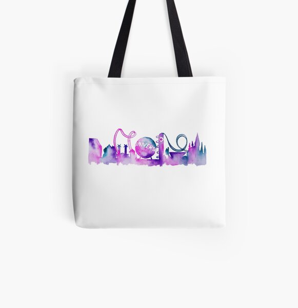 Orlando Theme Park Inspired Watercolor Skyline Silhouette All Over Print Tote Bag