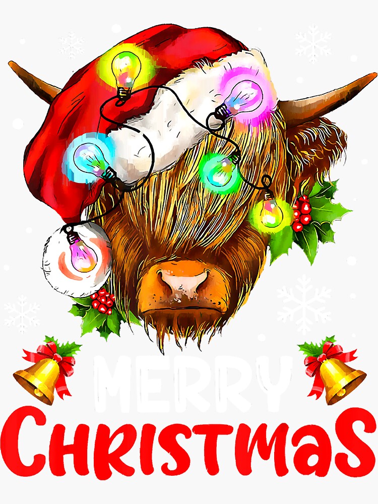 Merry Christmas Highland Cow Western Santa Hat Xmas Pajamas Sticker For Sale By Israelcastro 9800