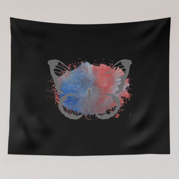 Item preview, Abstract Metallic Silver Flying Butterfly Over Blue And Red Watercolour Paint Splash. Abstract Design, Funky Image, Minimalist Art. designed and sold by Jason123za.