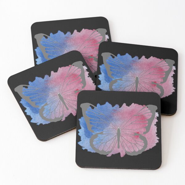 Item preview, Abstract Metallic Silver Flying Butterfly Over Blue And Pink Watercolour Paint Splash. Abstract Design, Funky Image, Minimalist Art. designed and sold by Jason123za.