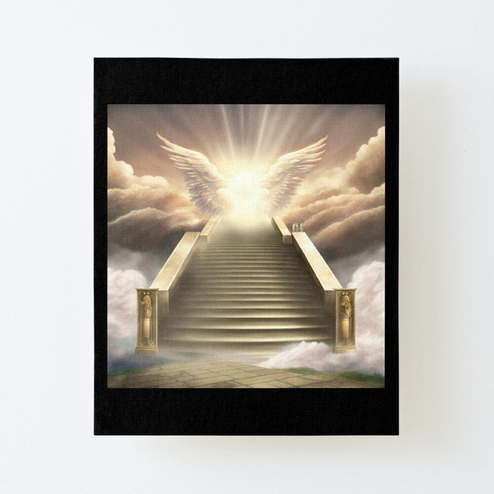 Image of a stairway to heaven with angels and a cross