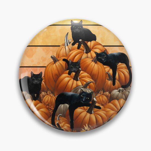 Item preview, Black Cats in the Pumpkin Patch autumn with pumpkins and sunset, color autumn, orange,hello fall autumn lovers designed and sold by Collagedream.