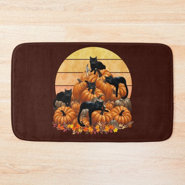 Item preview, Black Cats in the Pumpkin Patch autumn with pumpkins and sunset, color autumn, orange,hello fall autumn lovers designed and sold by Collagedream.